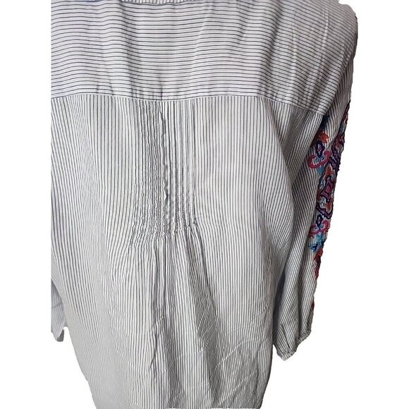 Chico's Peasant Embroidered Striped Blouse with Tassels Boho Women's Large - Picture 6 of 11